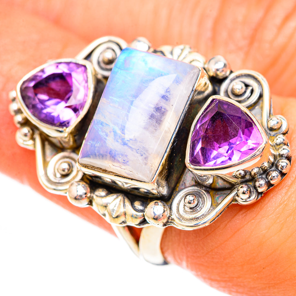 Rainbow Moonstone Rings handcrafted by Ana Silver Co - RING123740