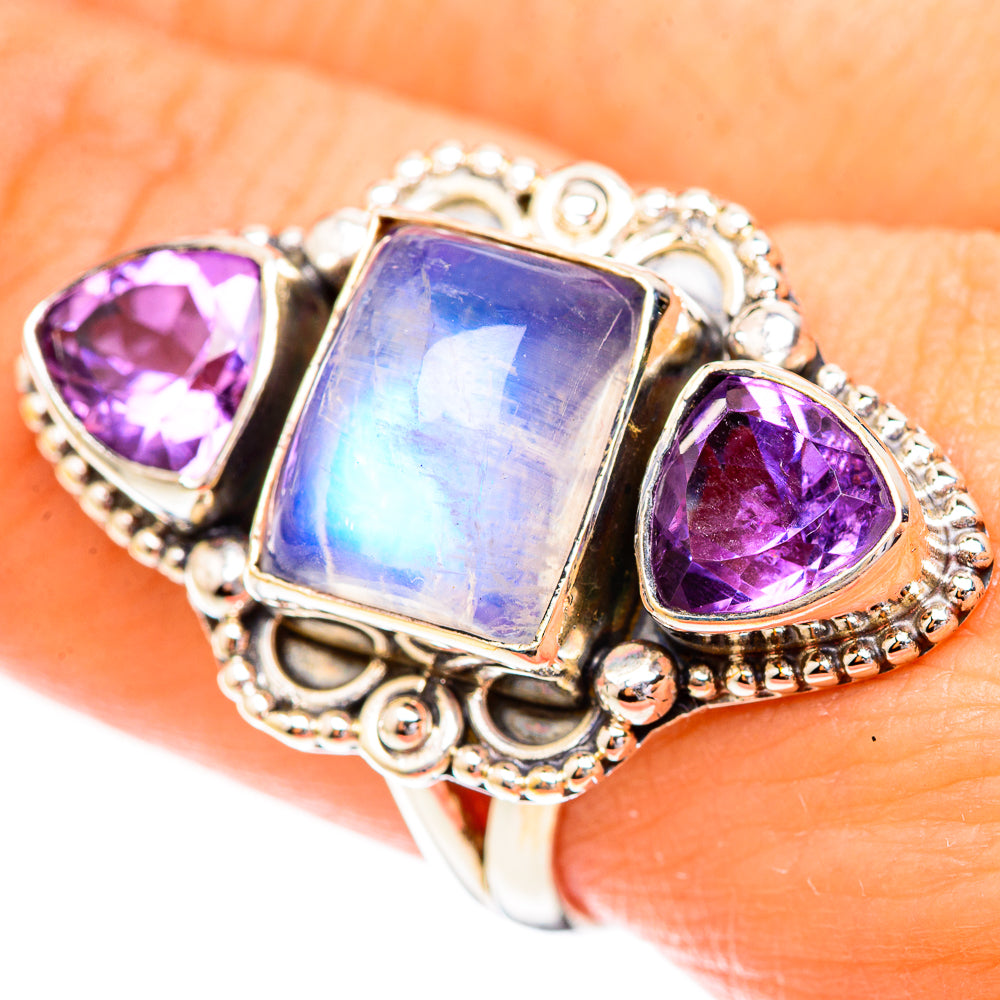 Rainbow Moonstone Rings handcrafted by Ana Silver Co - RING123752
