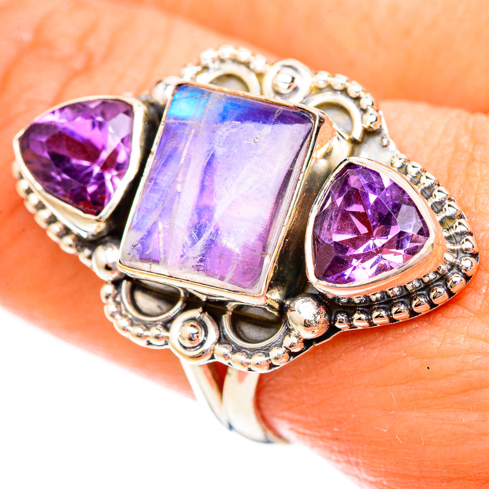 Rainbow Moonstone Rings handcrafted by Ana Silver Co - RING123773