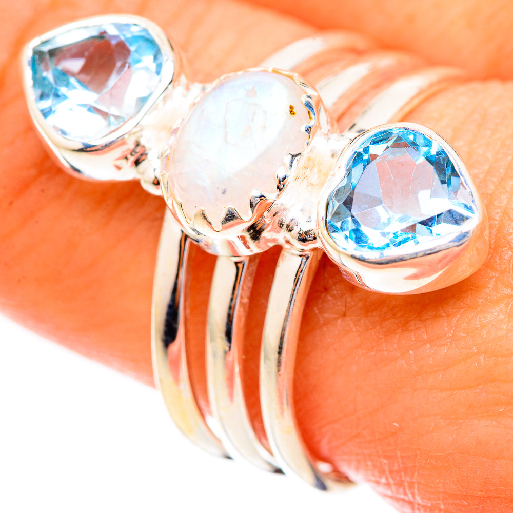 Rainbow Moonstone Rings handcrafted by Ana Silver Co - RING123790