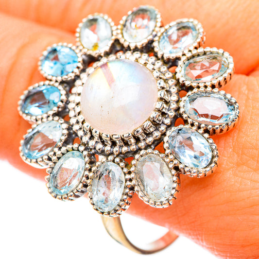 Rainbow Moonstone Rings handcrafted by Ana Silver Co - RING123805