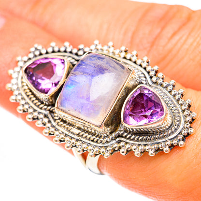Rainbow Moonstone Rings handcrafted by Ana Silver Co - RING123819