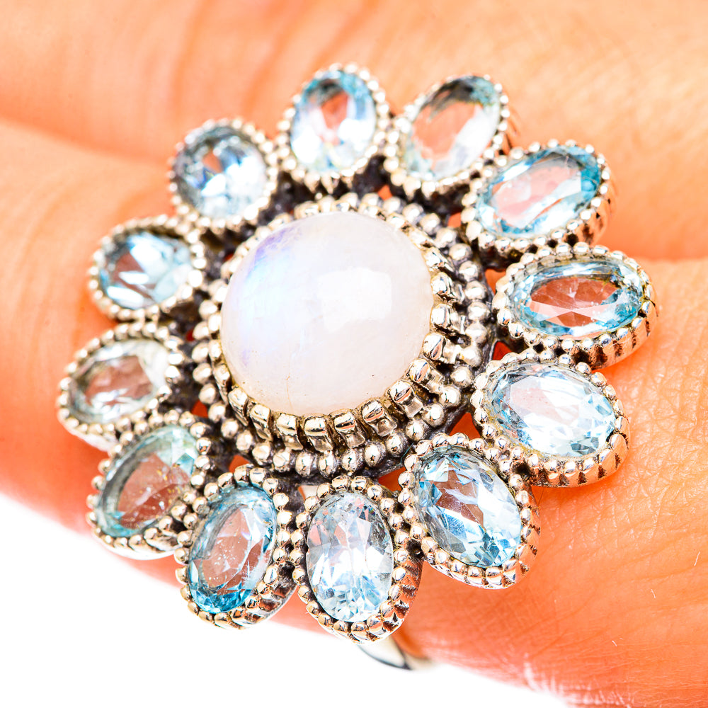 Rainbow Moonstone Rings handcrafted by Ana Silver Co - RING123833