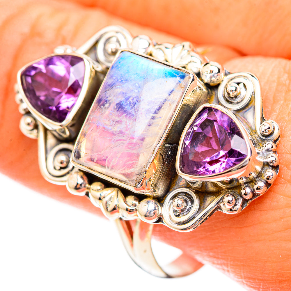 Rainbow Moonstone Rings handcrafted by Ana Silver Co - RING123869