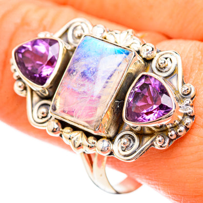 Rainbow Moonstone Rings handcrafted by Ana Silver Co - RING123869