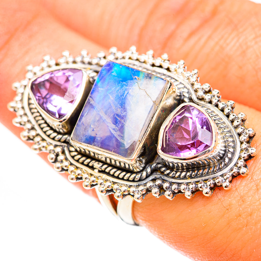 Rainbow Moonstone Rings handcrafted by Ana Silver Co - RING123884