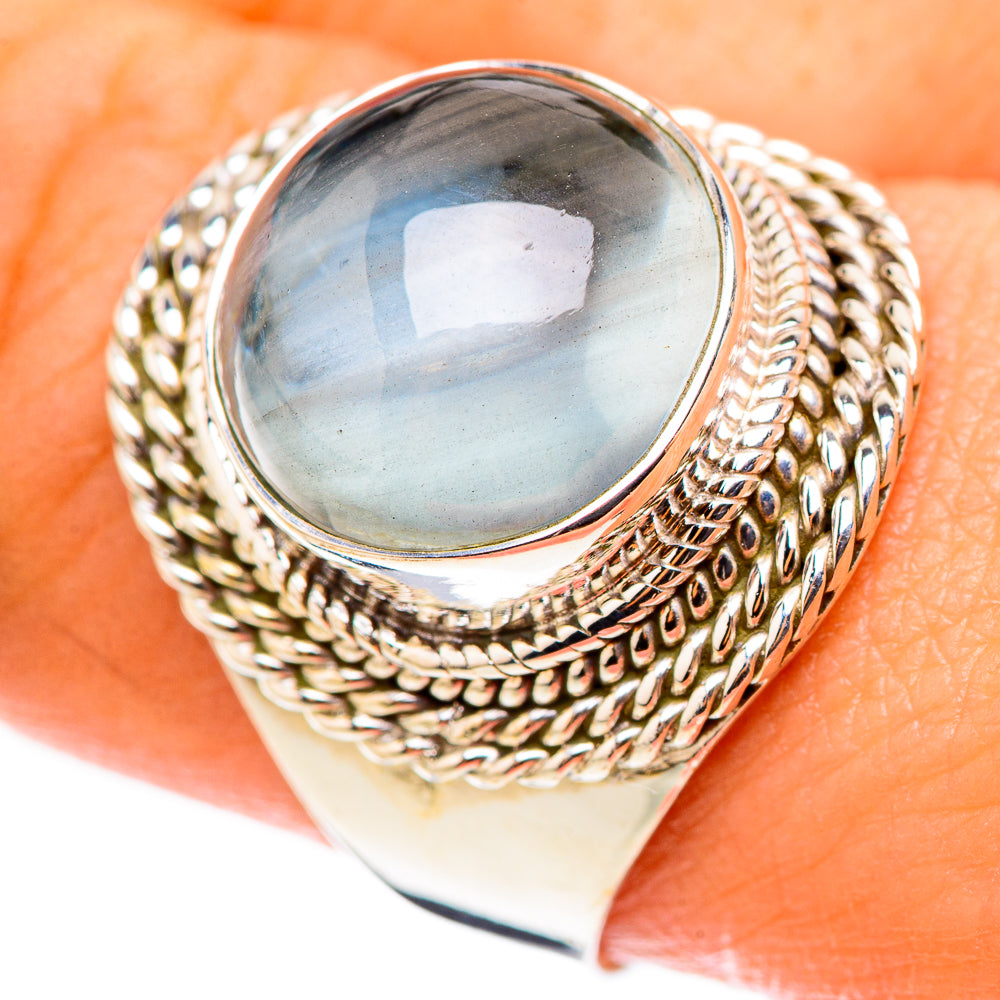Size 10 sterling silver aquamarine ring, oval cabochon with rope-textured band