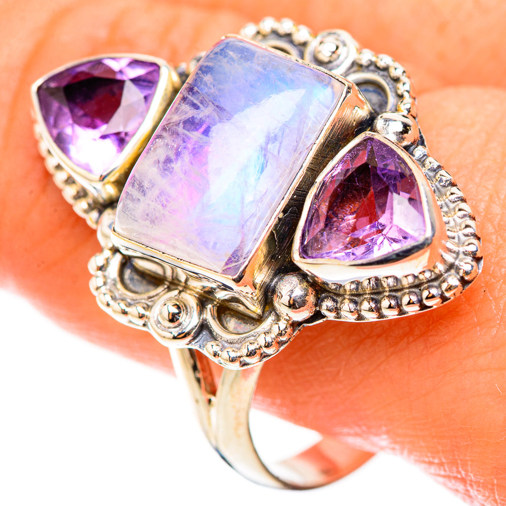Rainbow Moonstone Rings handcrafted by Ana Silver Co - RING124016