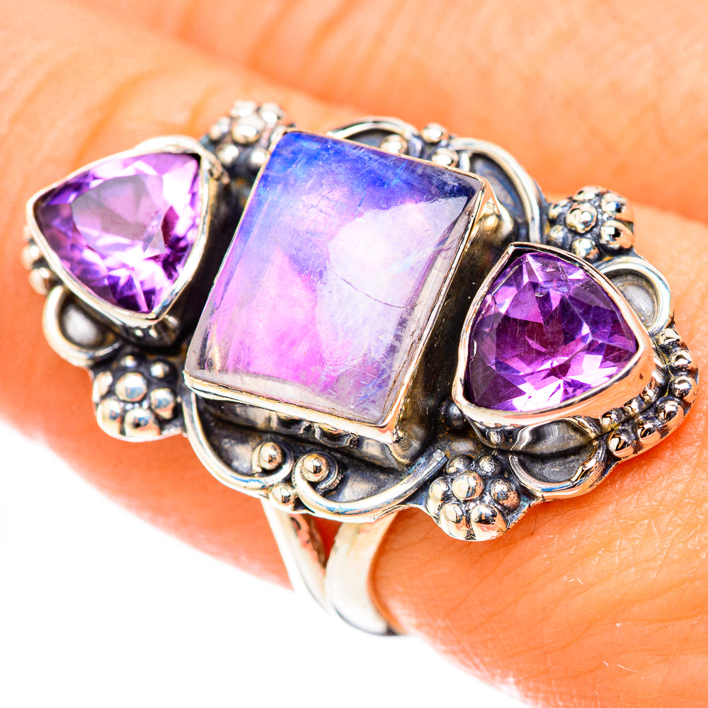 Rainbow Moonstone Rings handcrafted by Ana Silver Co - RING124042