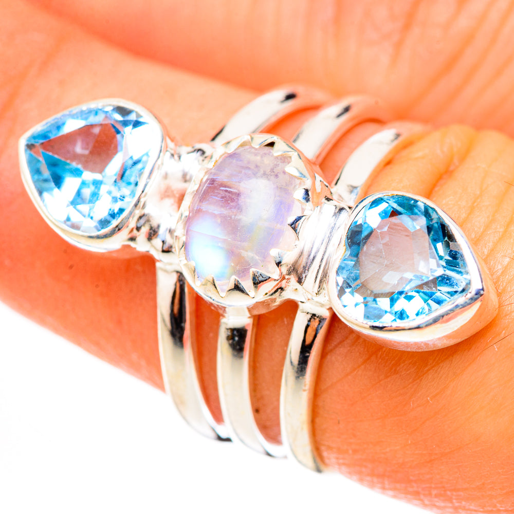 Rainbow Moonstone Rings handcrafted by Ana Silver Co - RING124055