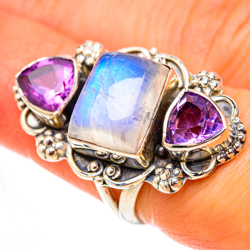 Rainbow Moonstone Rings handcrafted by Ana Silver Co - RING124064