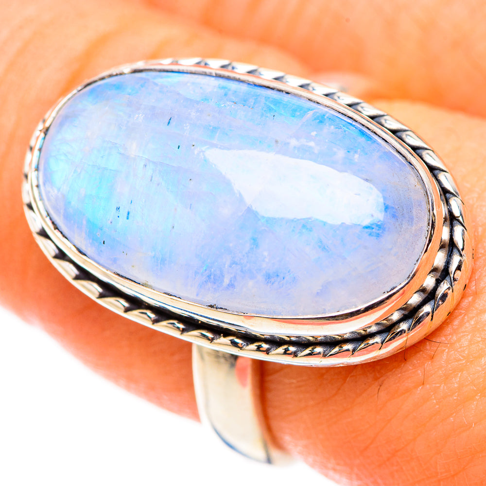 Rainbow Moonstone Rings handcrafted by Ana Silver Co - RING124071