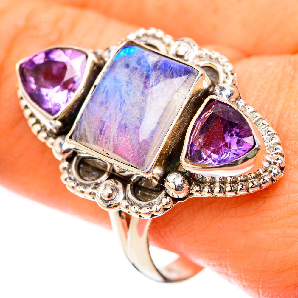 Rainbow Moonstone Rings handcrafted by Ana Silver Co - RING124082