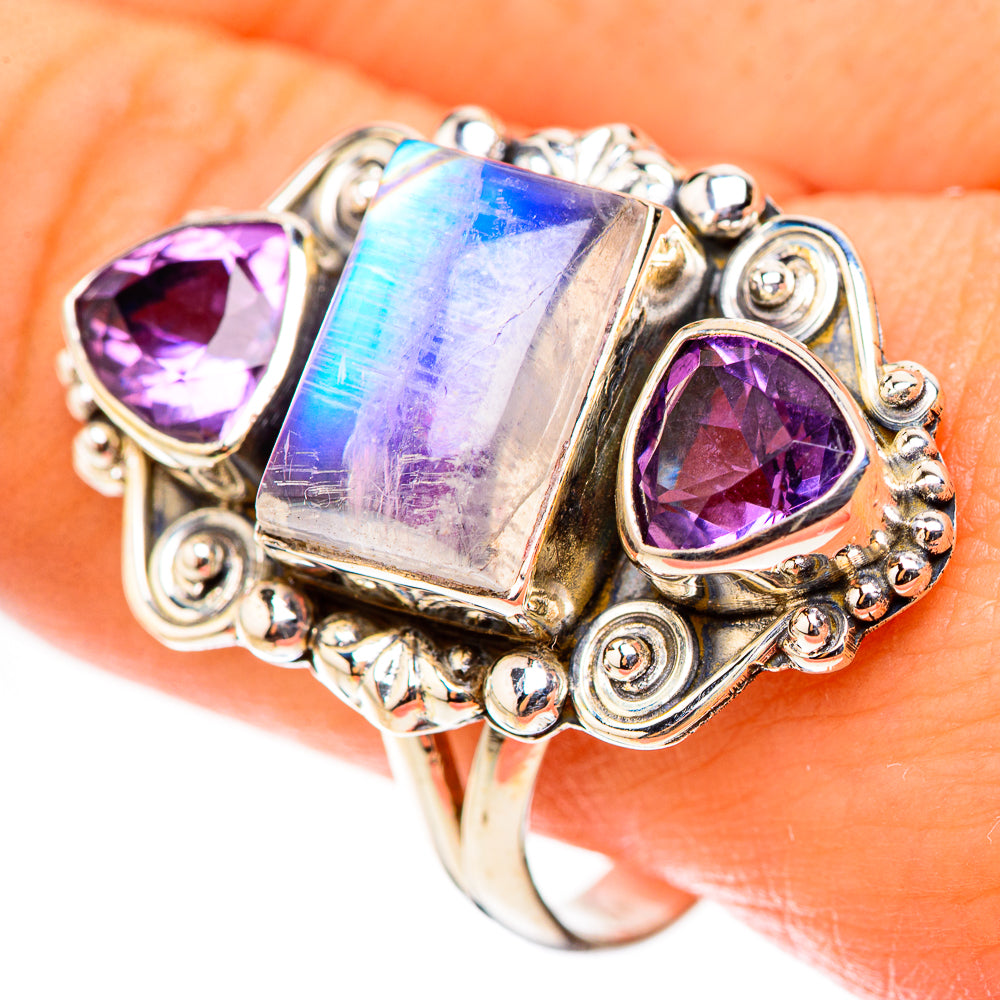 Rainbow Moonstone Rings handcrafted by Ana Silver Co - RING124106