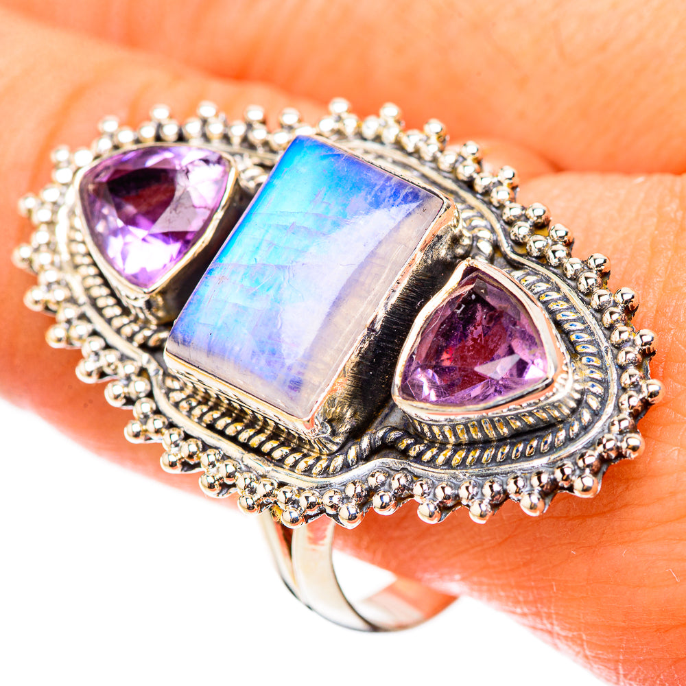 Rainbow Moonstone Rings handcrafted by Ana Silver Co - RING124134