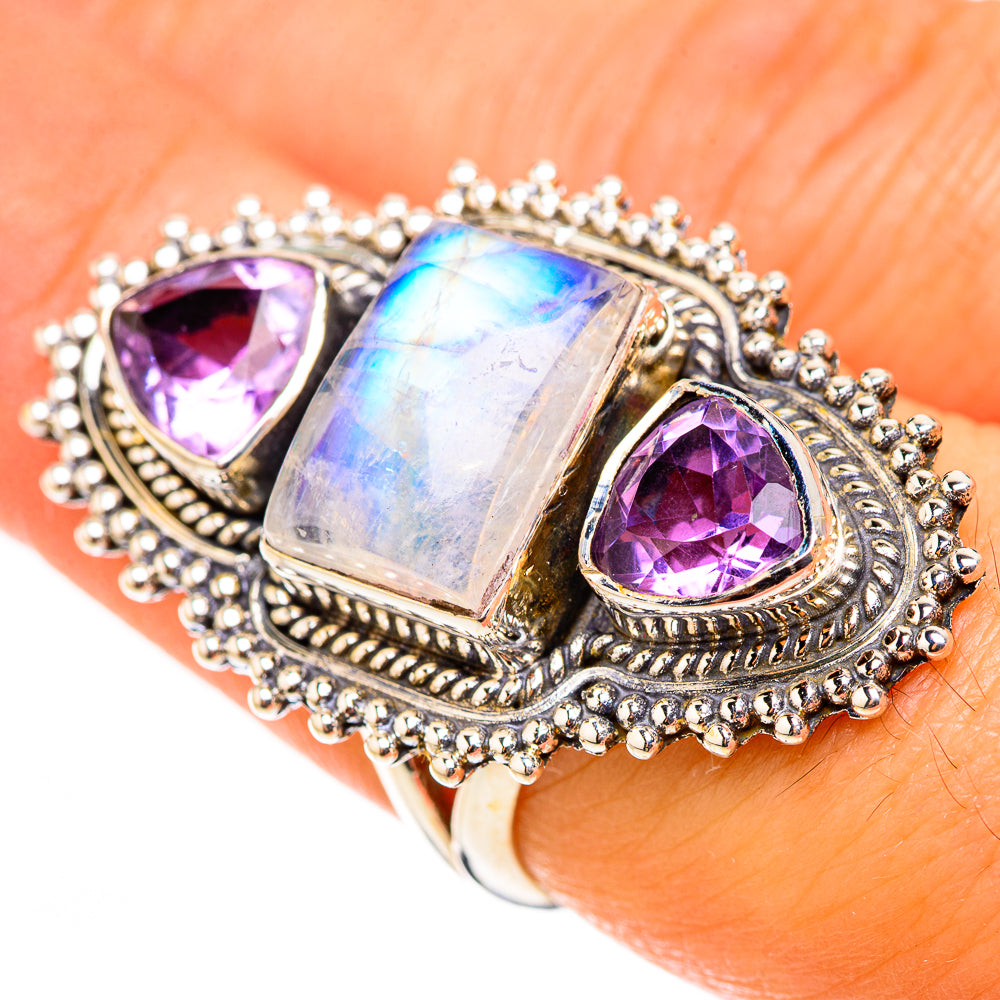 Rainbow Moonstone Rings handcrafted by Ana Silver Co - RING124161