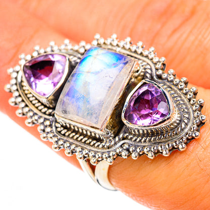 Rainbow Moonstone Rings handcrafted by Ana Silver Co - RING124161
