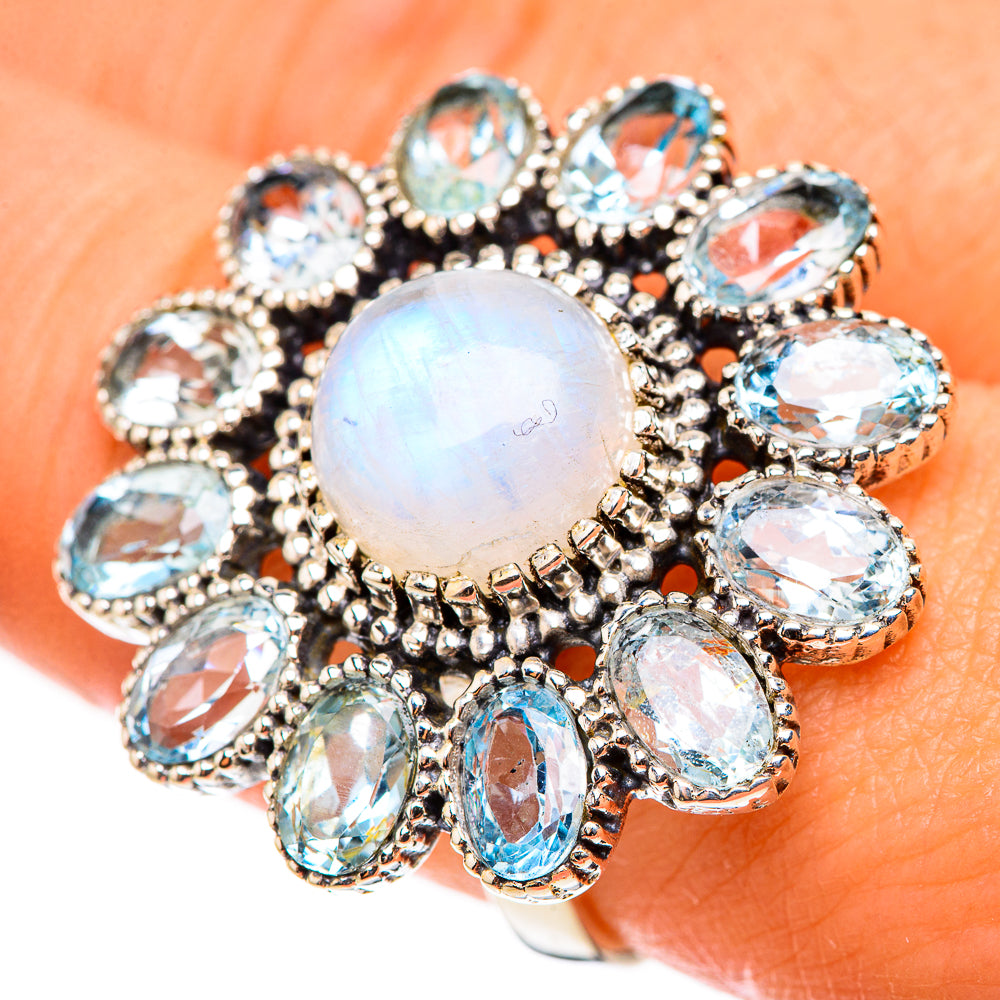 Rainbow Moonstone Rings handcrafted by Ana Silver Co - RING124177