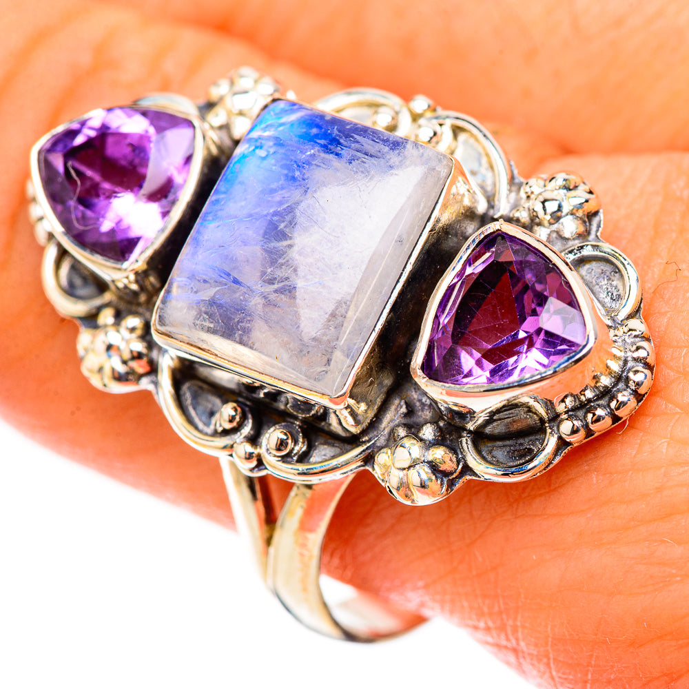 Rainbow Moonstone Rings handcrafted by Ana Silver Co - RING124182