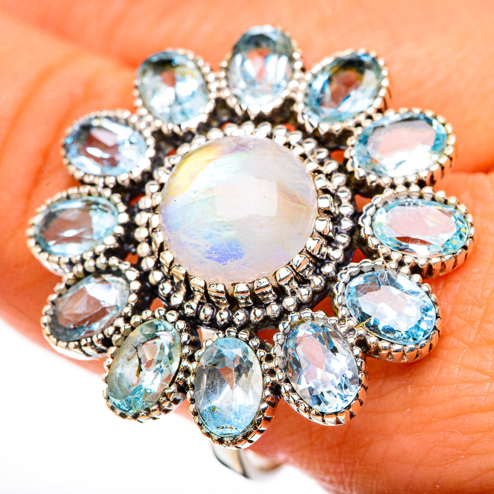 Rainbow Moonstone Rings handcrafted by Ana Silver Co - RING124192