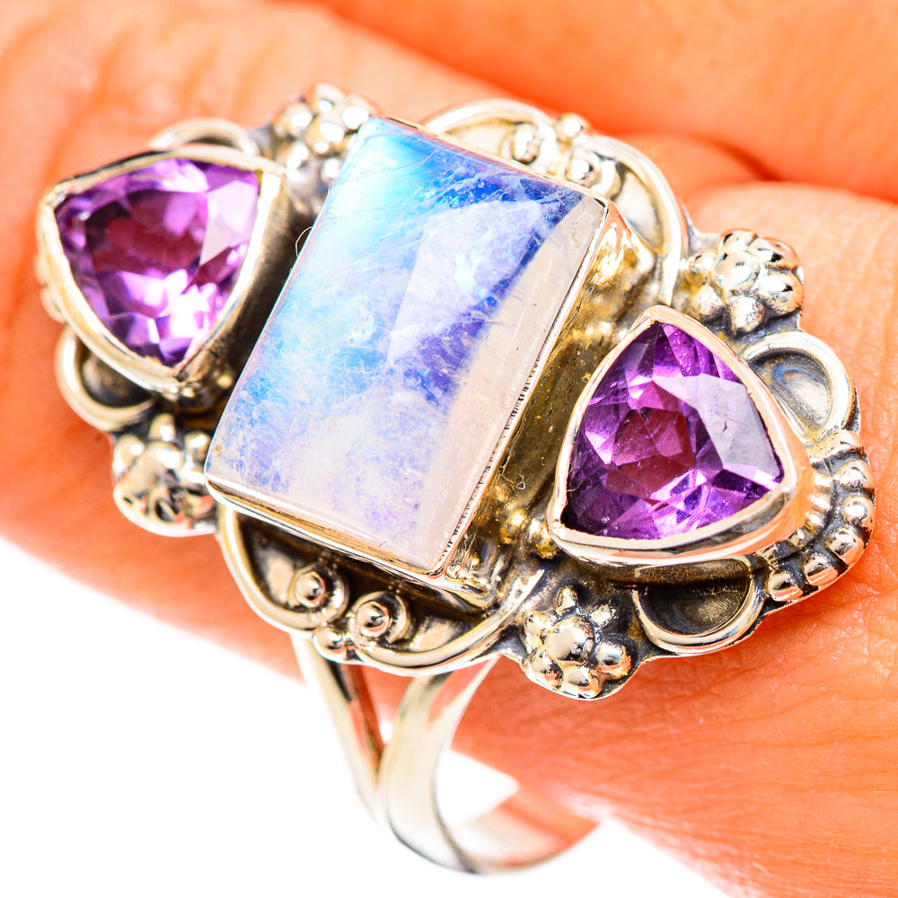 Rainbow Moonstone Rings handcrafted by Ana Silver Co - RING124240