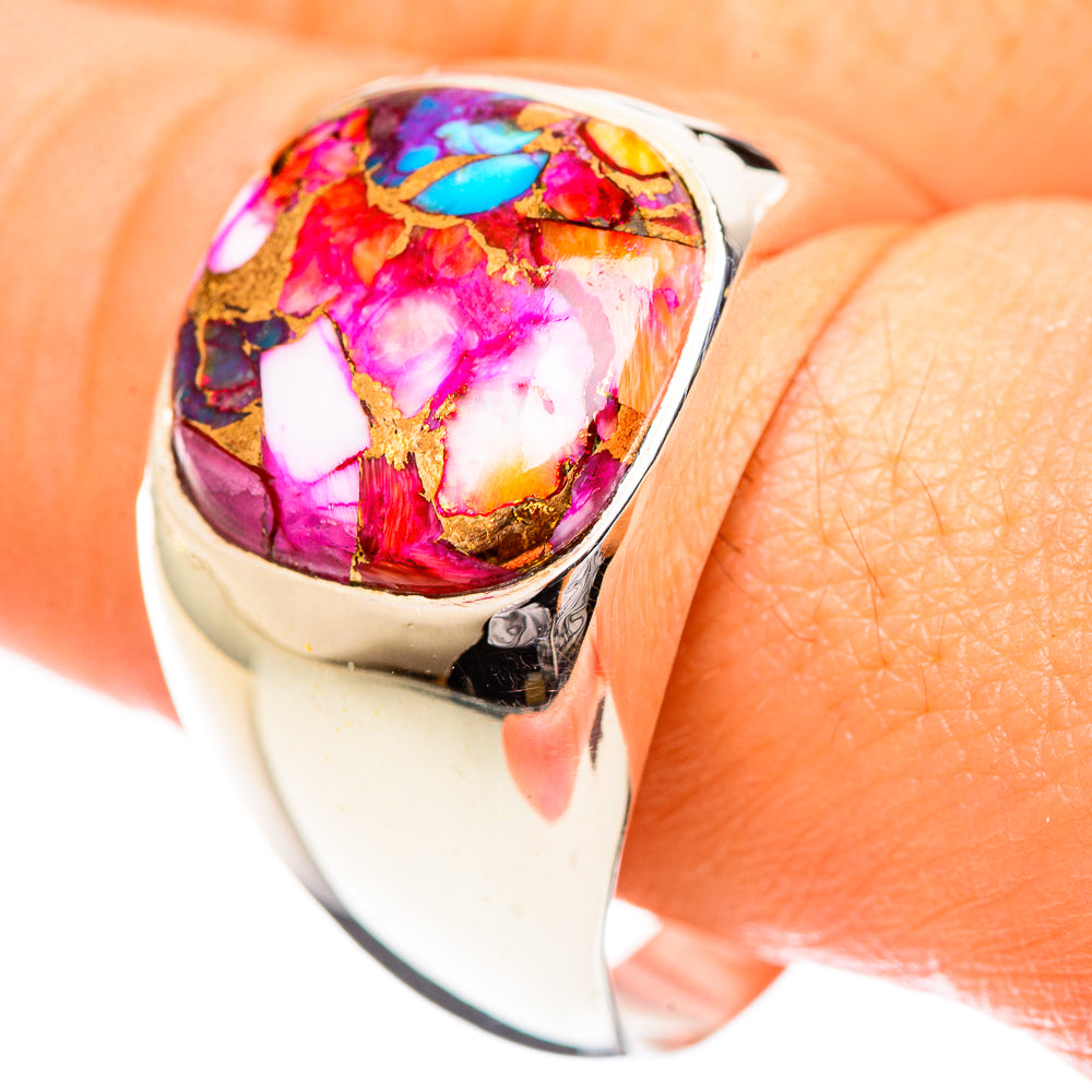Kingman Pink Dahlia Turquoise Rings handcrafted by Ana Silver Co - RING124246