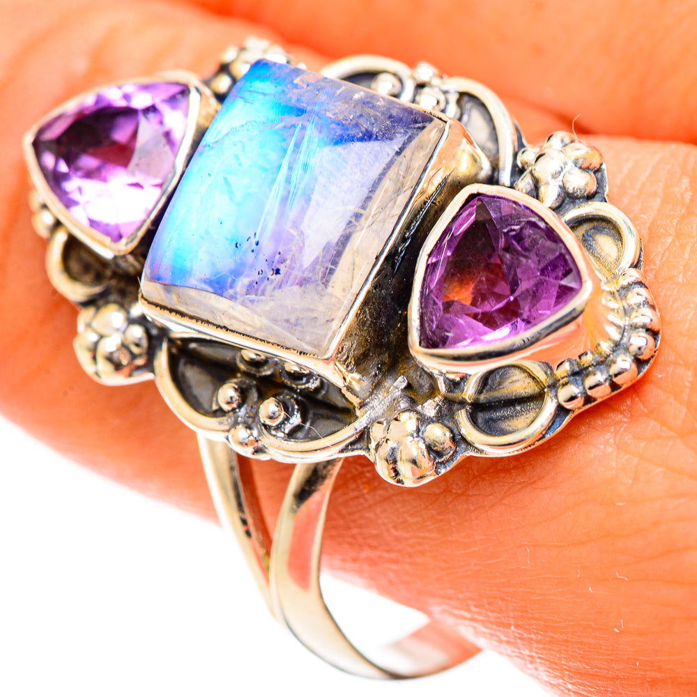 Rainbow Moonstone Rings handcrafted by Ana Silver Co - RING124325
