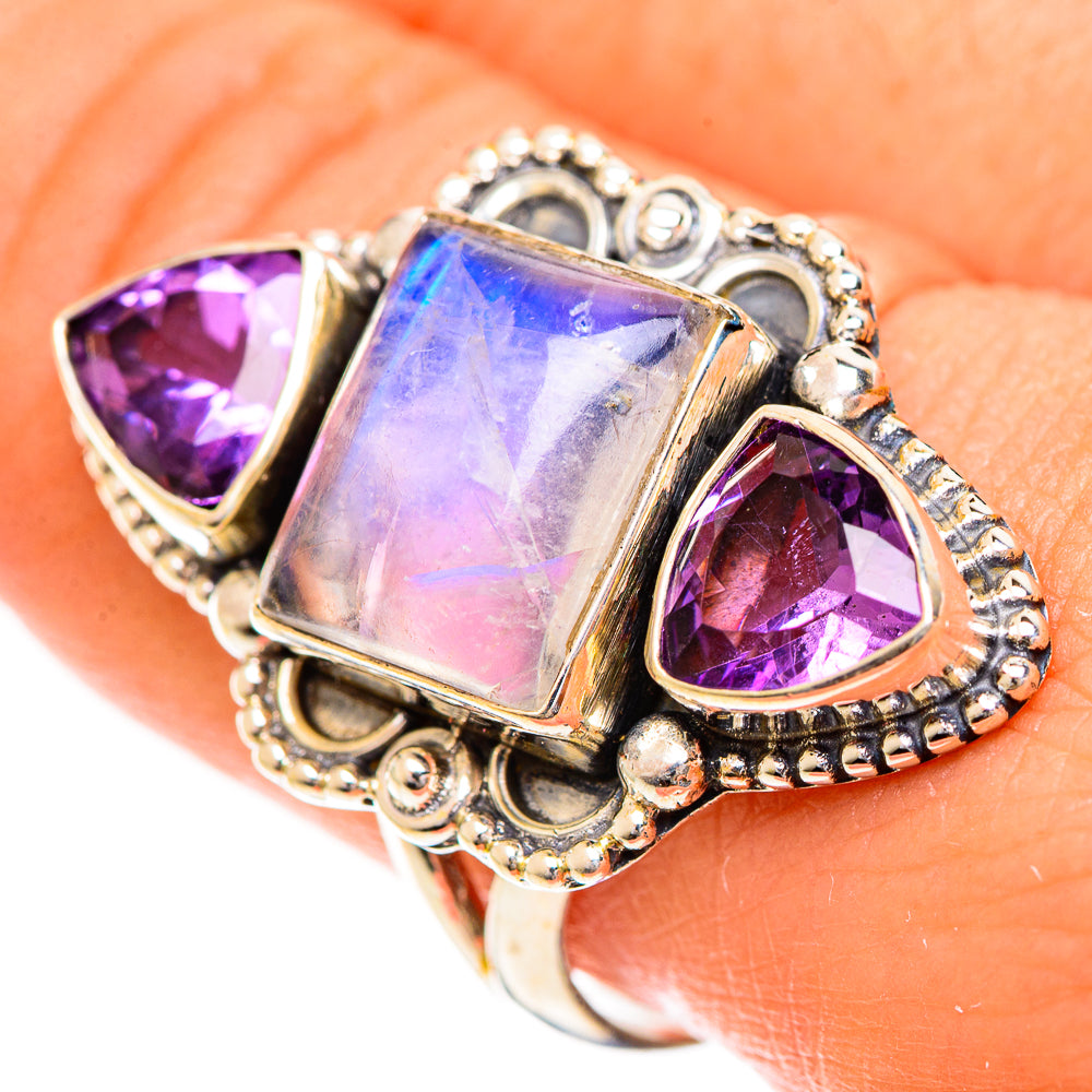 Rainbow Moosntone Rings handcrafted by Ana Silver Co - RING124344