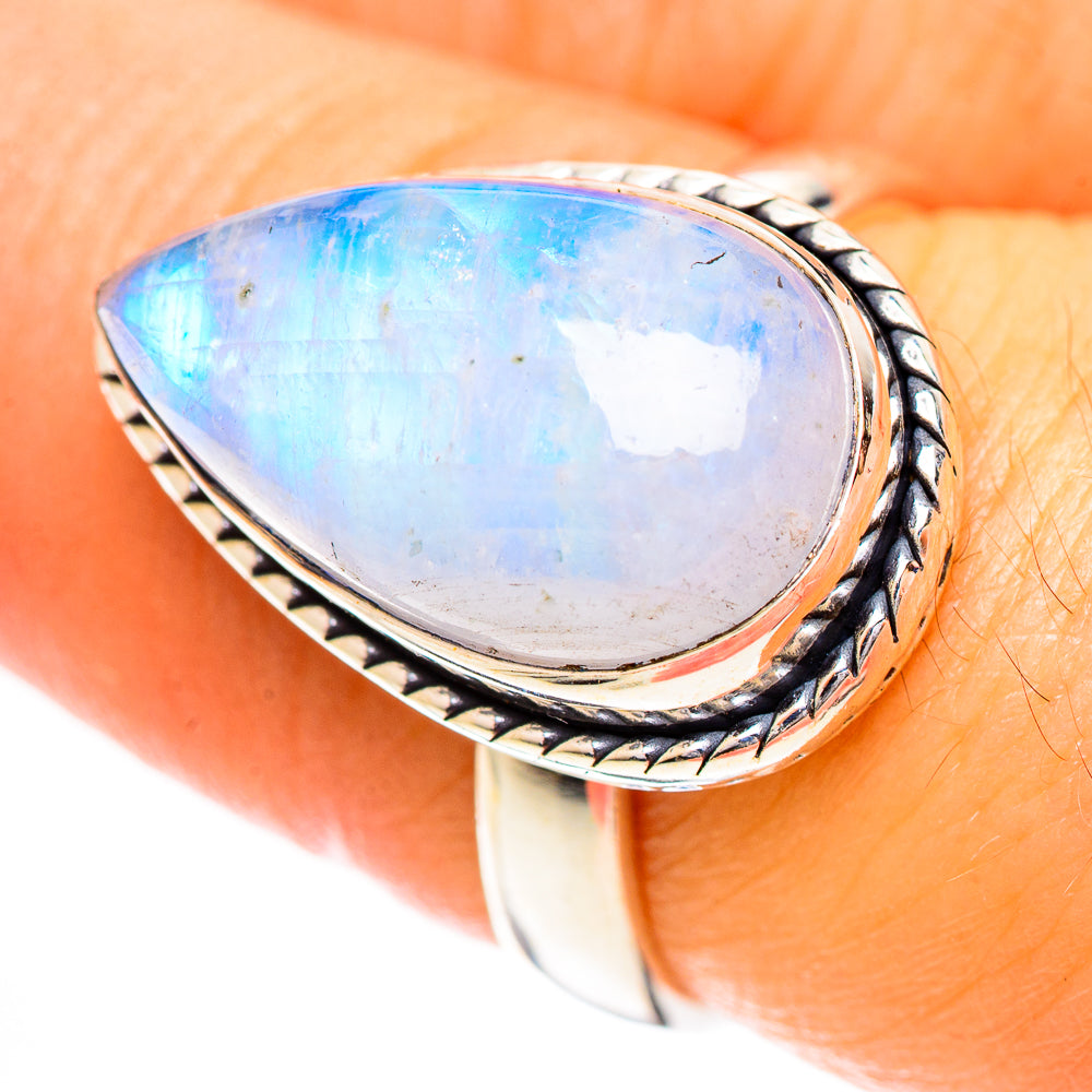 Rainbow Moonstone Rings handcrafted by Ana Silver Co - RING124349