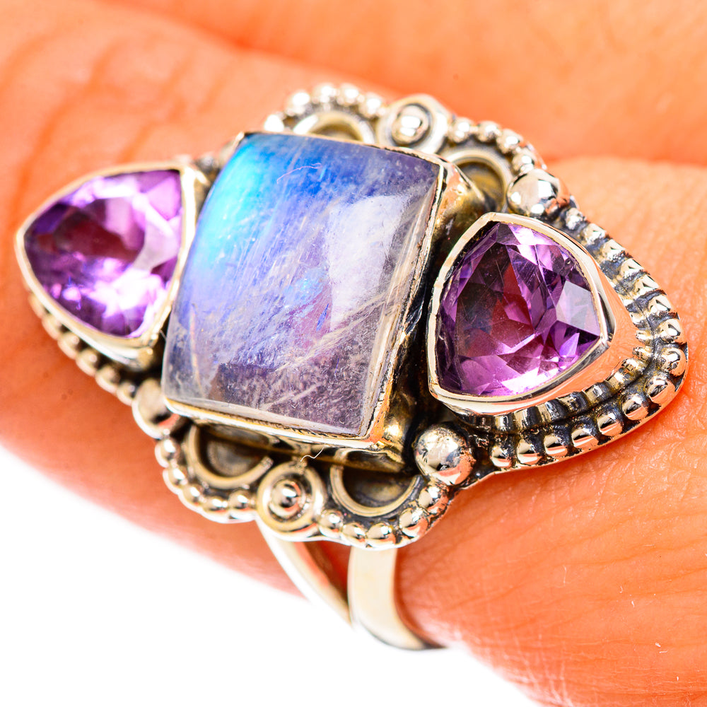 Rainbow Moosntone Rings handcrafted by Ana Silver Co - RING124362