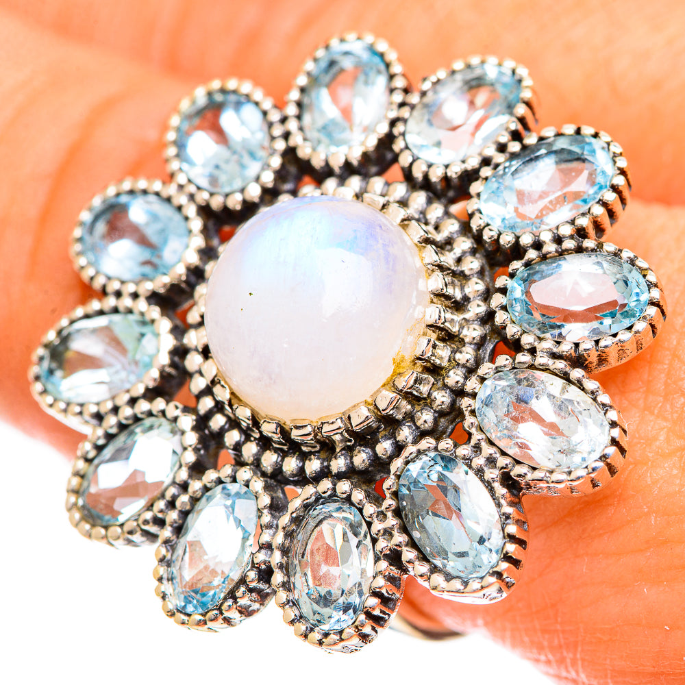 Rainbow Moonstone Rings handcrafted by Ana Silver Co - RING124404