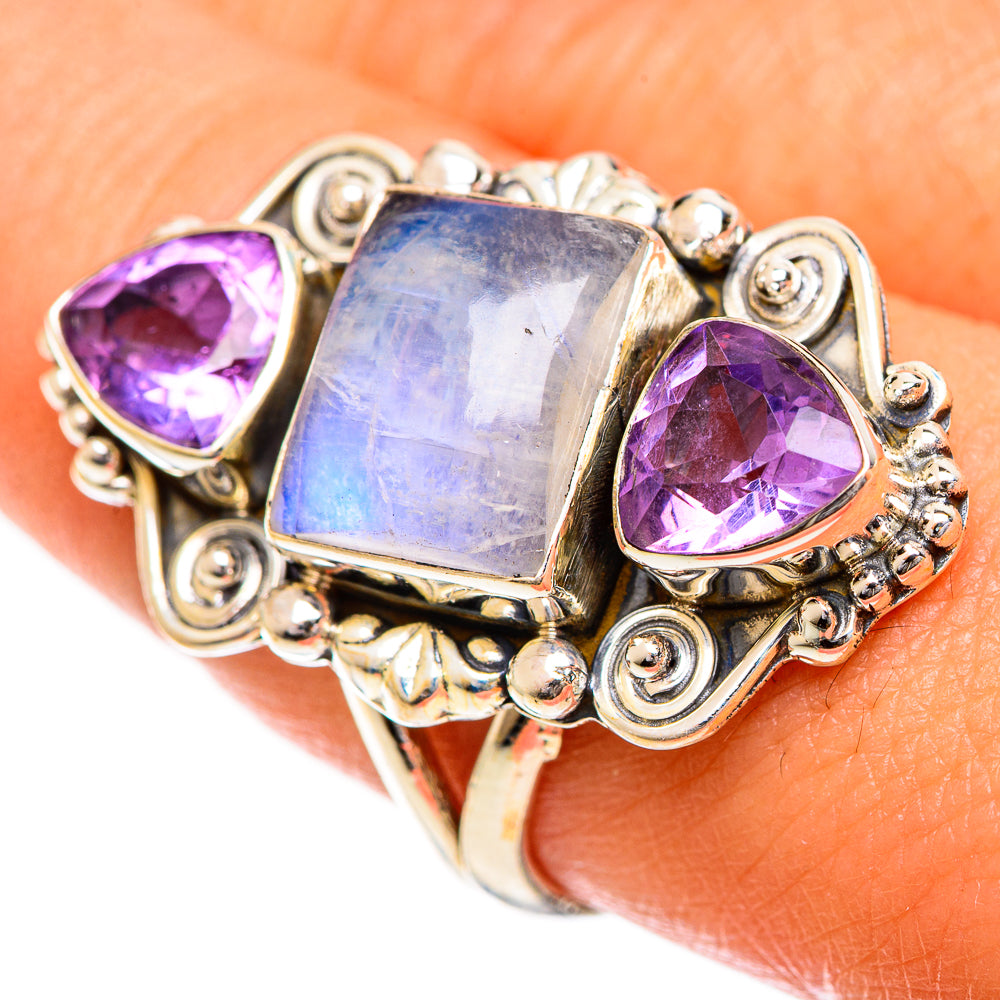 Rainbow Moonstone Rings handcrafted by Ana Silver Co - RING124410