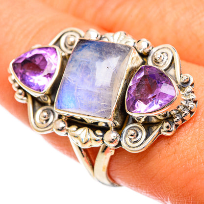 Rainbow Moonstone Rings handcrafted by Ana Silver Co - RING124410