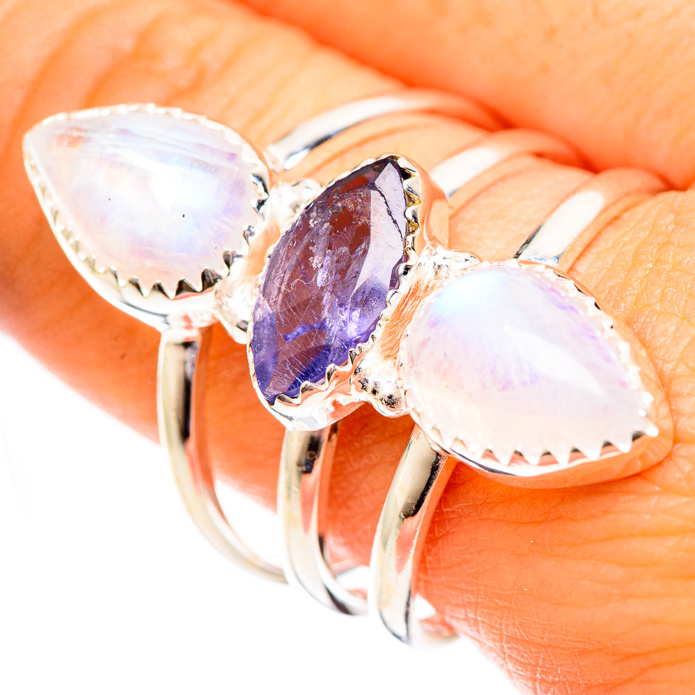 Rainbow Moonstone Rings handcrafted by Ana Silver Co - RING124436