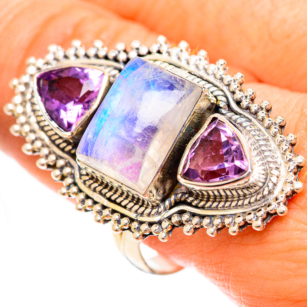 Rainbow Moonstone Rings handcrafted by Ana Silver Co - RING124437