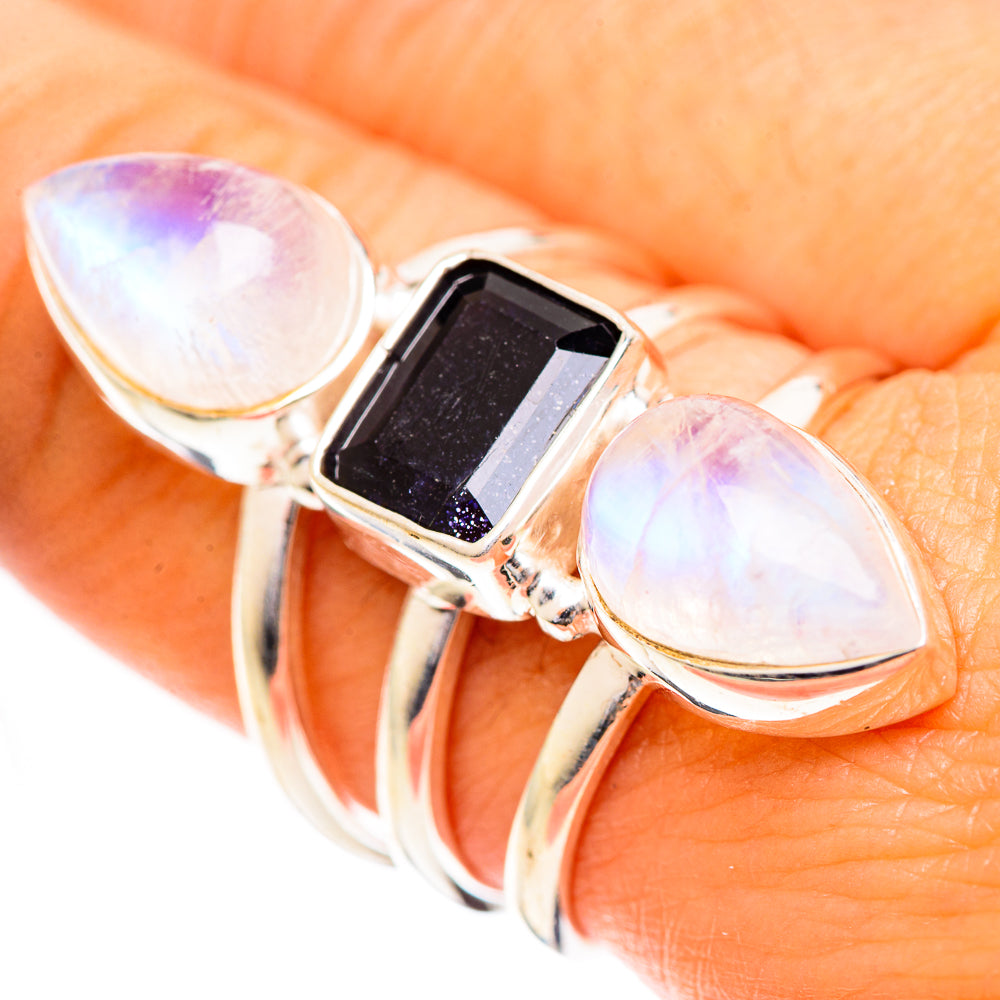 Rainbow Moonstone Rings handcrafted by Ana Silver Co - RING124439