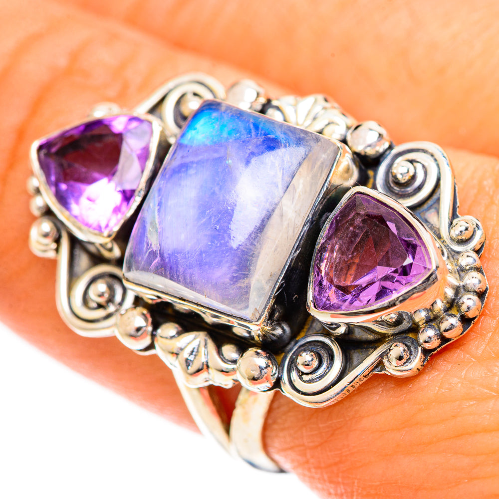 Rainbow Moonstone Rings handcrafted by Ana Silver Co - RING124495
