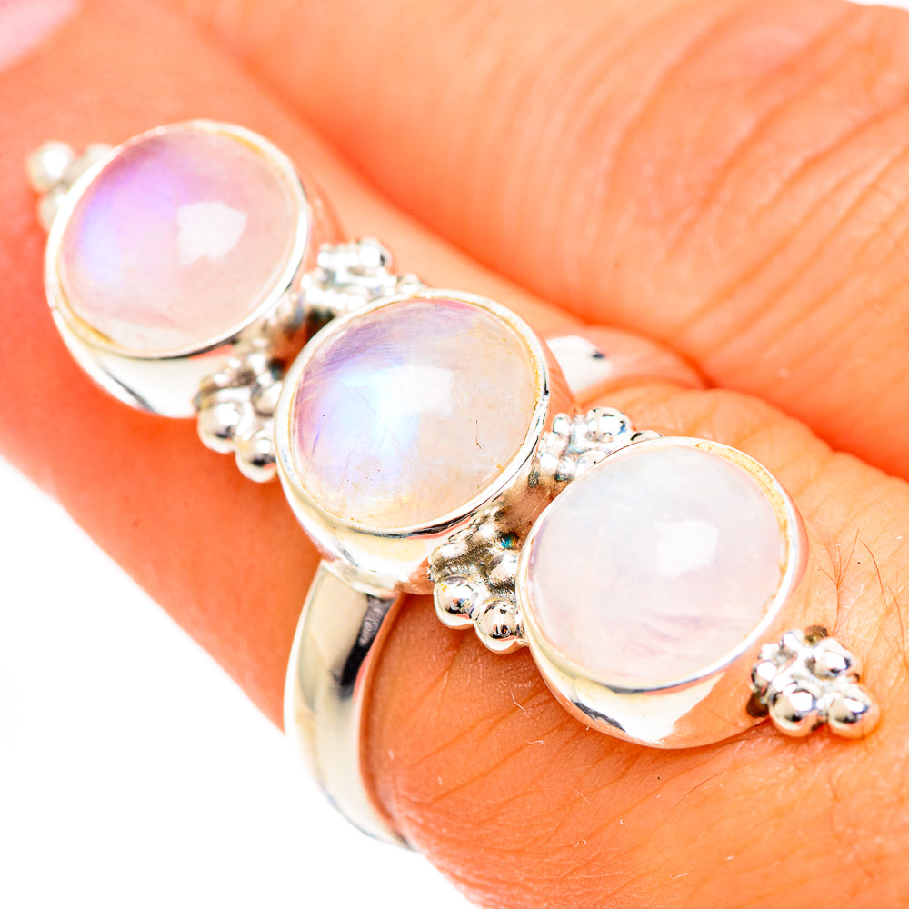 Rainbow Moonstone Rings handcrafted by Ana Silver Co - RING124497