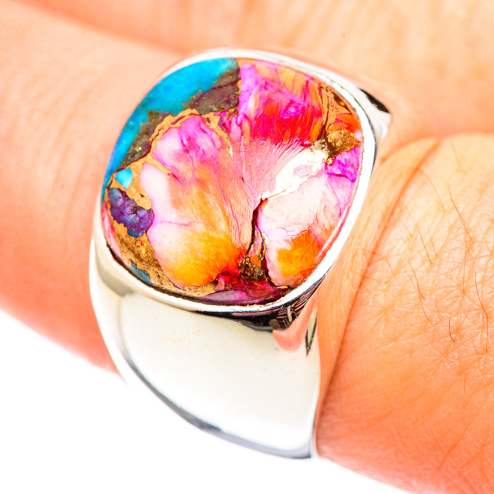 Kingman Pink Dahlia Turquoise Rings handcrafted by Ana Silver Co - RING124520