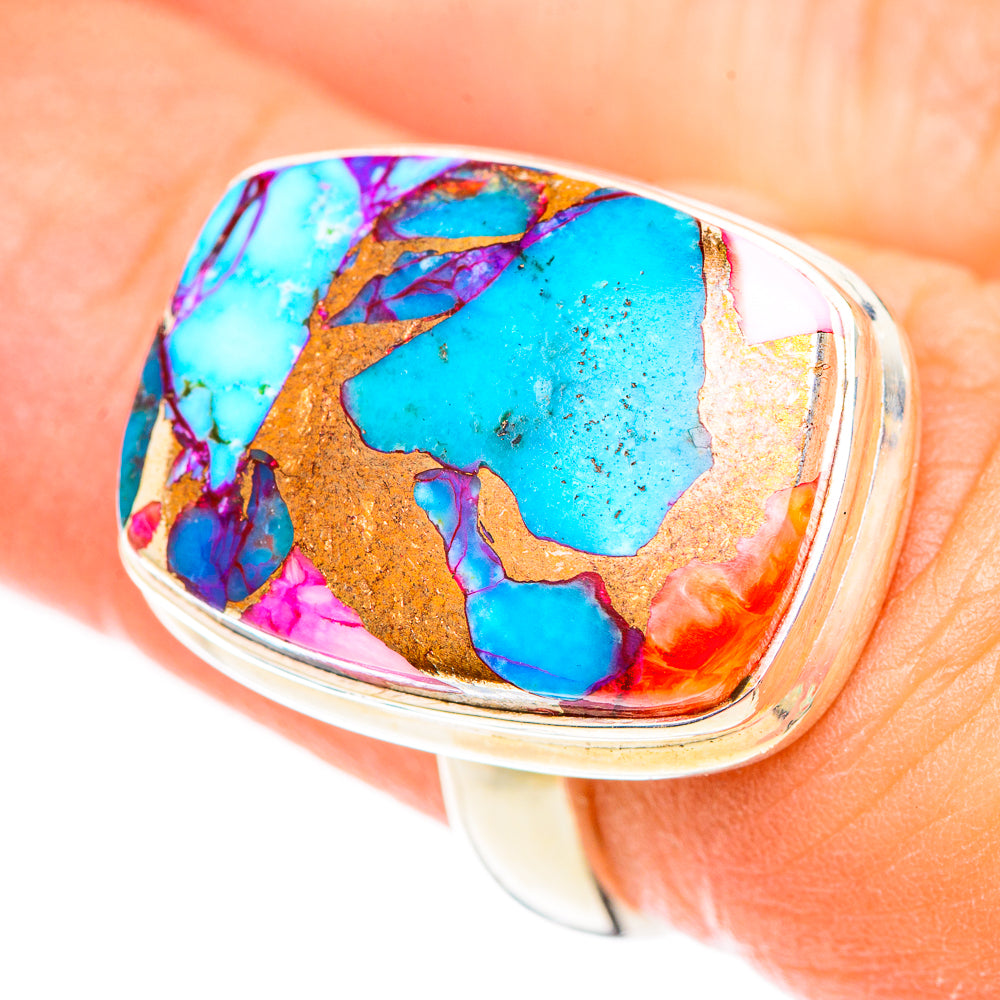 Kingman Pink Dahlia Turquoise Rings handcrafted by Ana Silver Co - RING124521