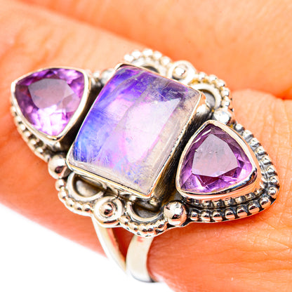 Rainbow Moonstone Rings handcrafted by Ana Silver Co - RING124540