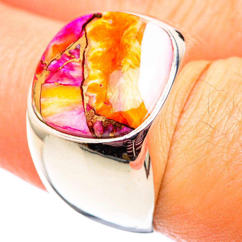 Kingman Pink Dahlia Turquoise Rings handcrafted by Ana Silver Co - RING124545