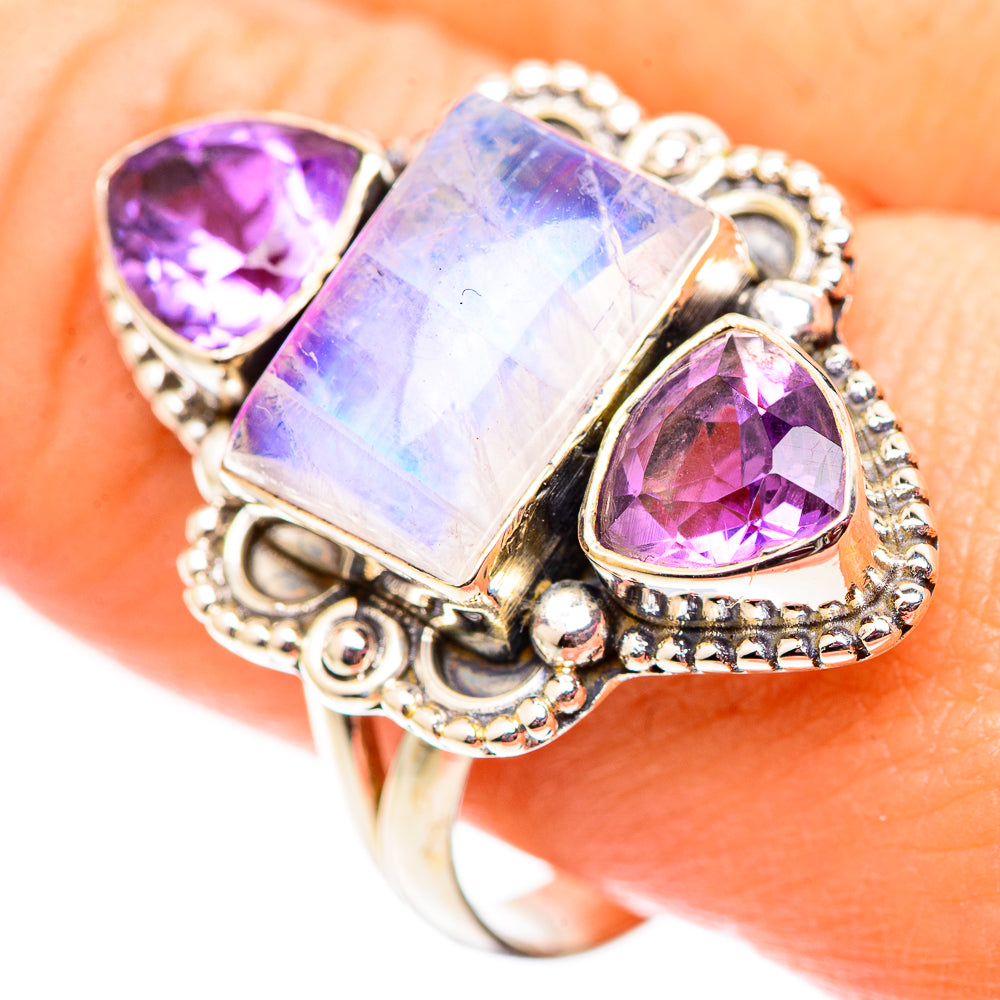Rainbow Moonstone Rings handcrafted by Ana Silver Co - RING124591
