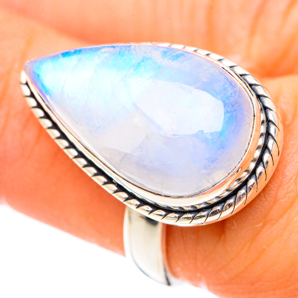 Rainbow Moonstone Rings handcrafted by Ana Silver Co - RING124602