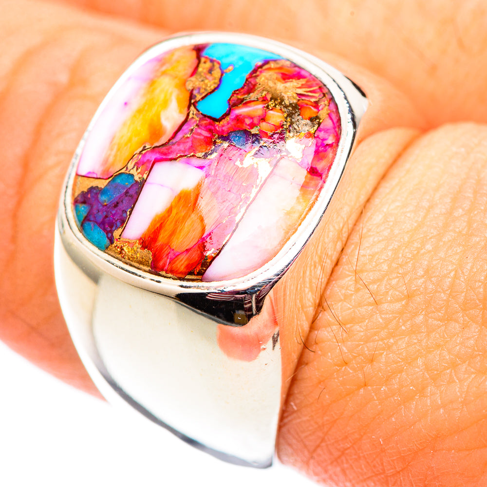 Sterling silver ring with oval multicolor opal-style inlay in bezel setting