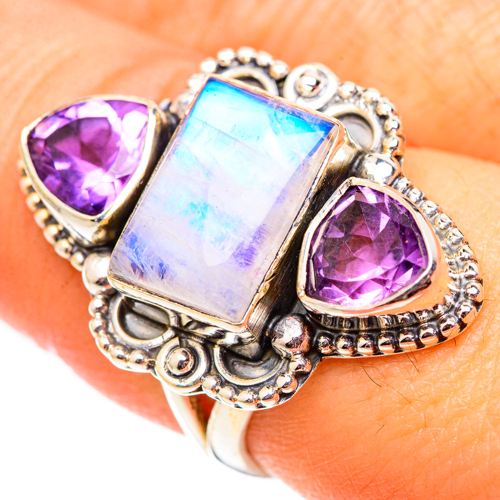 Rainbow Moonstone Rings handcrafted by Ana Silver Co - RING124635