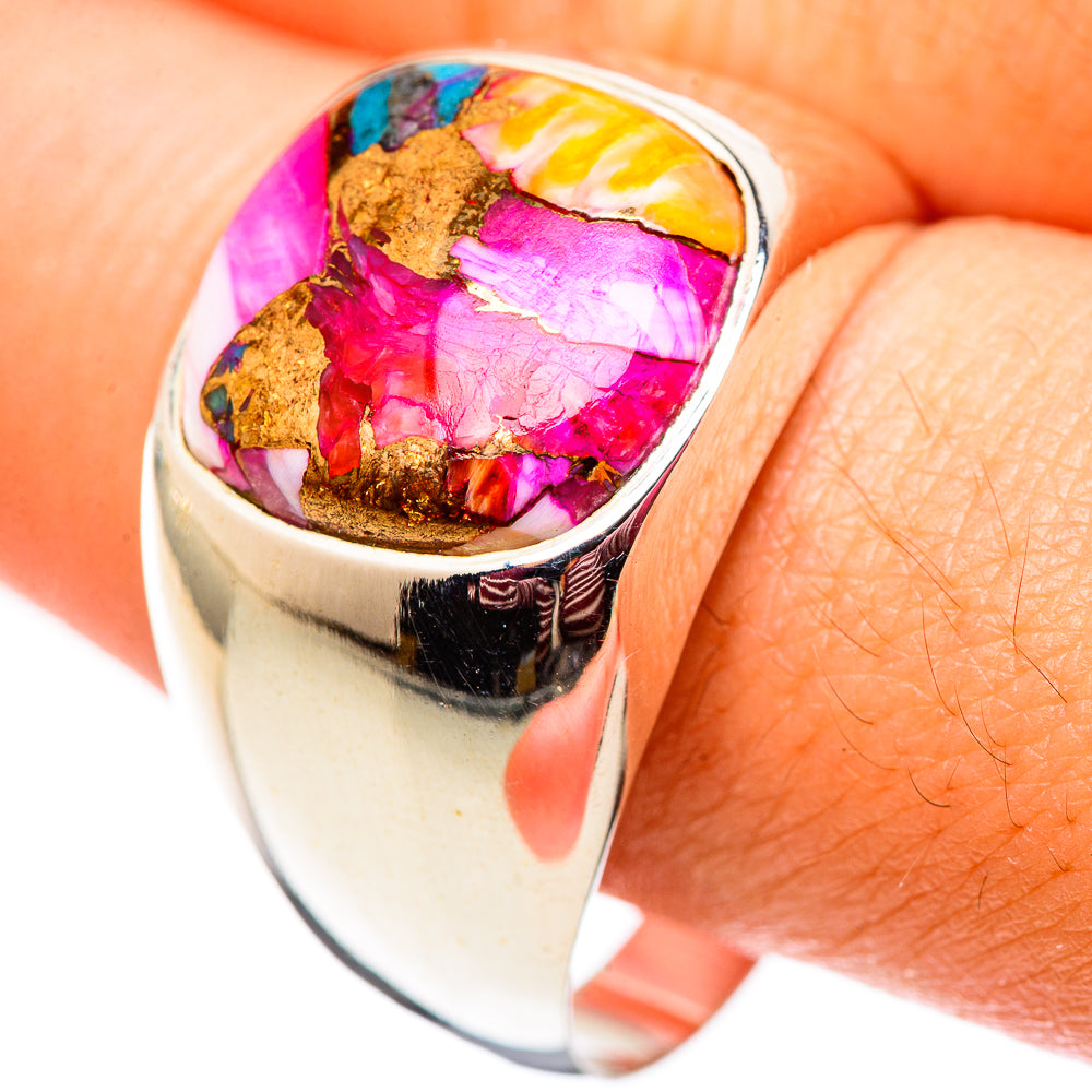 Kingman Pink Dahlia Turquoise Rings handcrafted by Ana Silver Co - RING124681