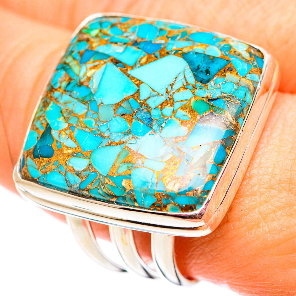 Blue Copper Composite Turquoise Rings handcrafted by Ana Silver Co - RING124701