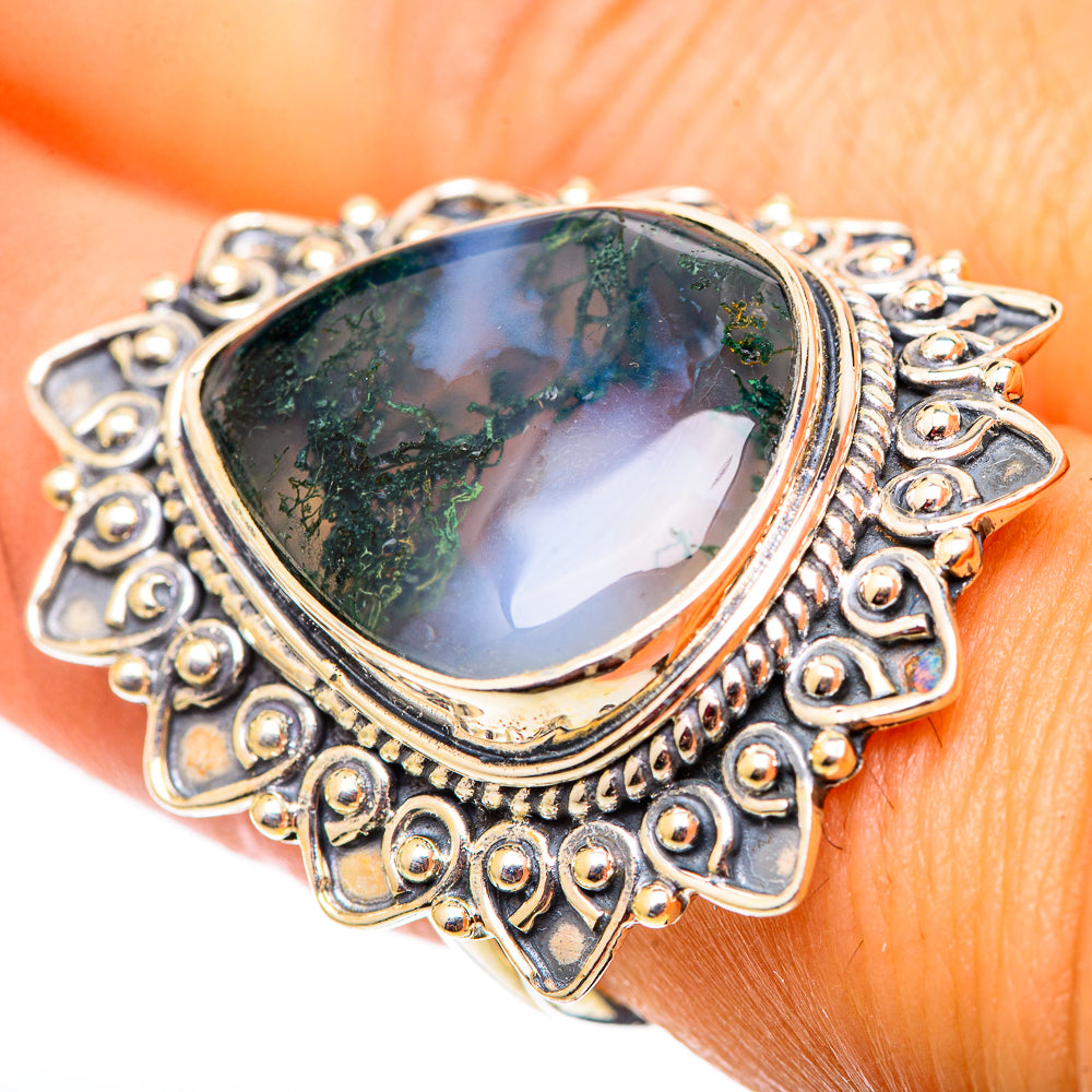 Green Moss Agate Rings handcrafted by Ana Silver Co - RING124712