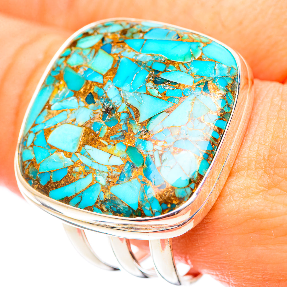 Blue Copper Composite Turquoise Rings handcrafted by Ana Silver Co - RING124736